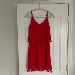 Red Sleeveless Dress with Tassels